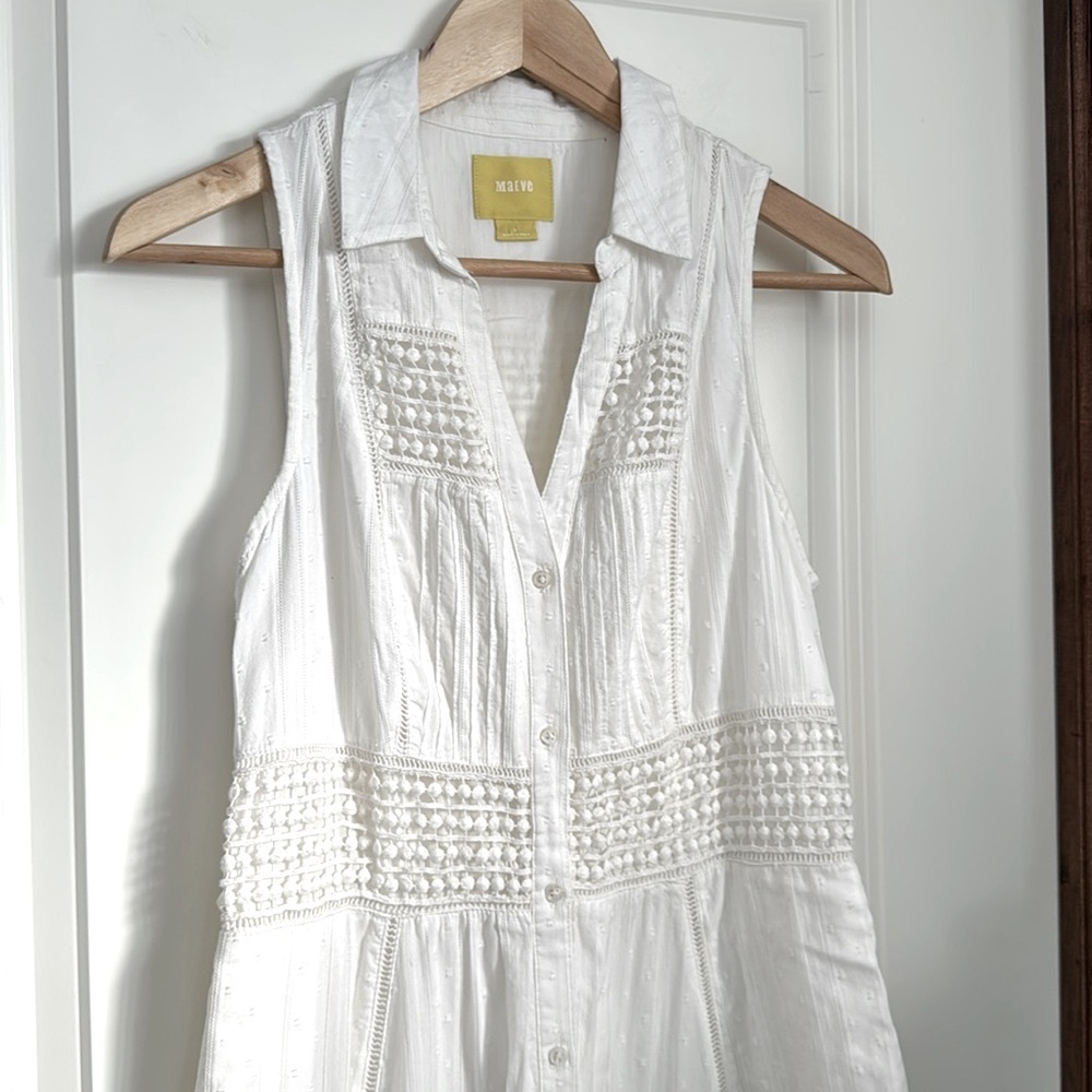 Mauve (Anthropologie) Cream Boho Button-Down Dress 6